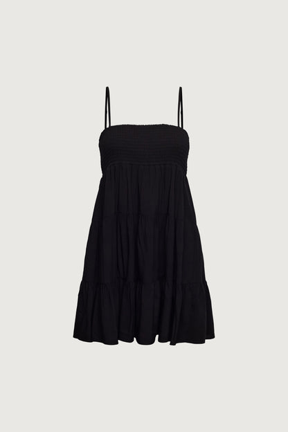 SMOCKED TIERED MINI DRESS