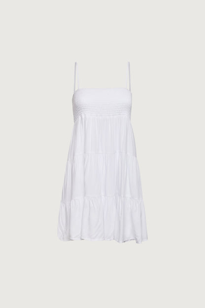 SMOCKED TIERED MINI DRESS