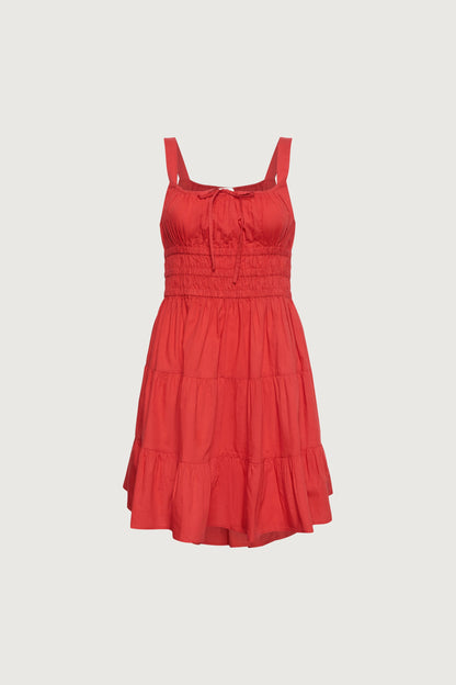 GATHERED COTTON POPLIN MINI DRESS