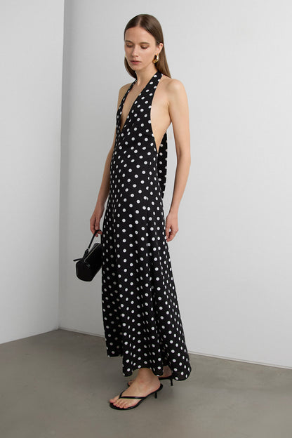POLKA DOT V-NECK MAXI DRESS