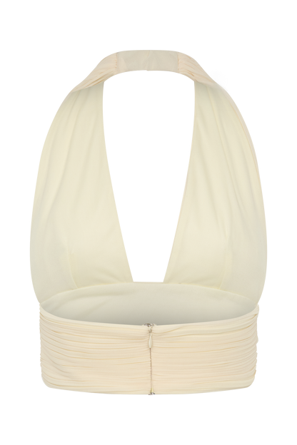 Amaris Sleeveless Plisse Halter Top - Lemon