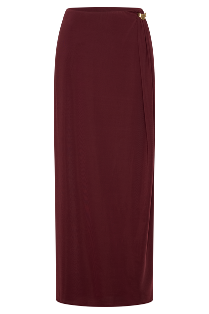 Bridget Slinky Maxi Skirt With Hardware - Burgundy