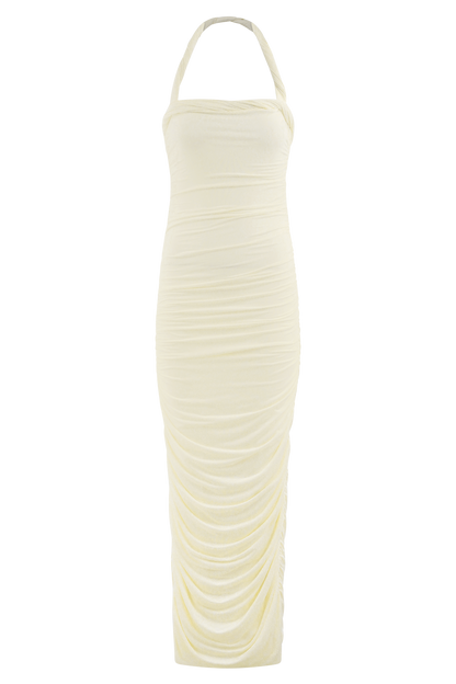 Camila Ruched Halter Midi Dress - Ivory