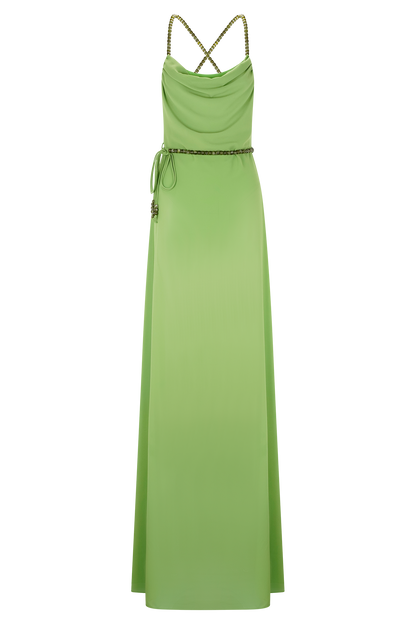 Elaine Chiffon Beaded Maxi Dress - Green