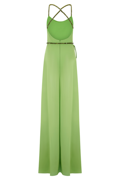 Elaine Chiffon Beaded Maxi Dress - Green