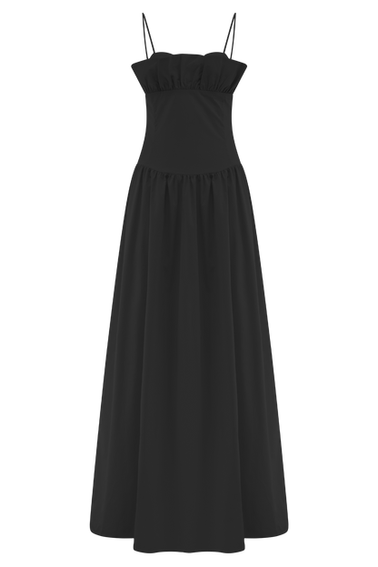 Janis Cotton Frill Maxi Dress - Black
