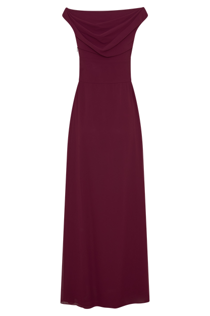 Mabel Off Shoulder Chiffon Maxi Dress - Merlot