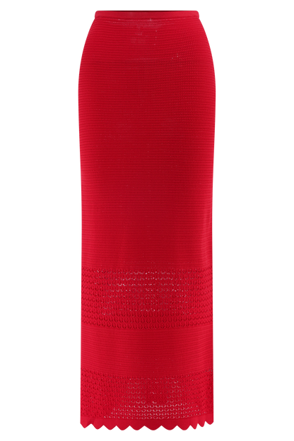 Madeline Scallop Knit Midi Skirt - Red