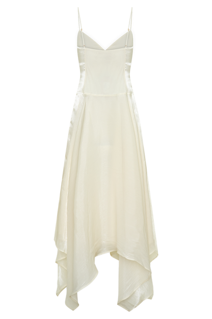 Naomi Satin Asymmetric Hem Maxi Dress - Ivory