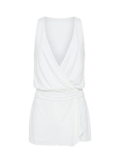 Carissima Drape Plunge Mini Dress White