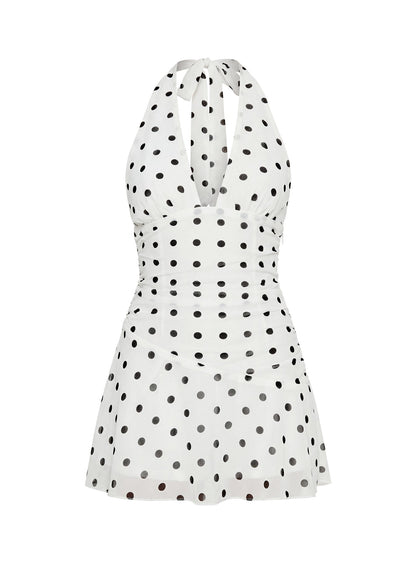 Casidy Plunge Neck Romper White Polka