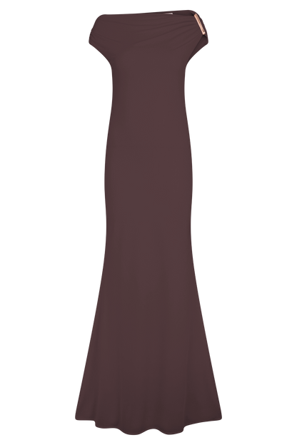 Kinsley Slinky Maxi Dress With Hardware - Chocolate
