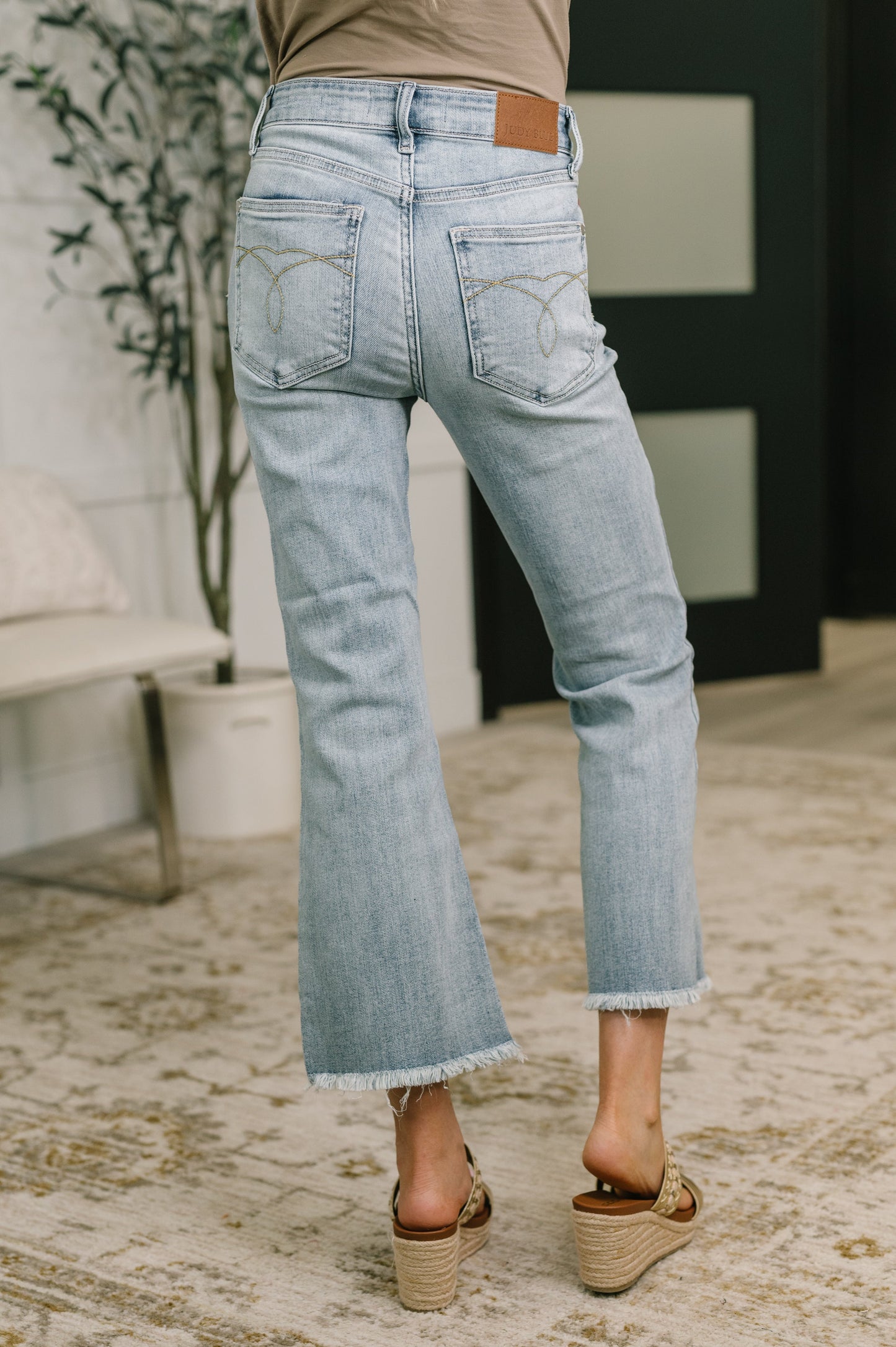Hazel Blues® |  Mckaylee Mid Rise Kick Flare Jeans with Frayed Hem