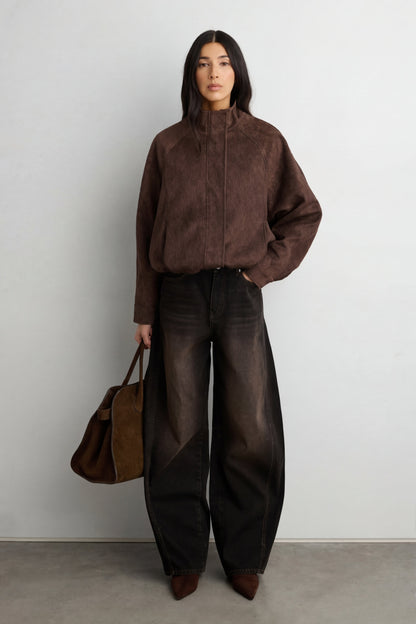 CROPPED TEXTURED FUNNEL NECK JACKET
