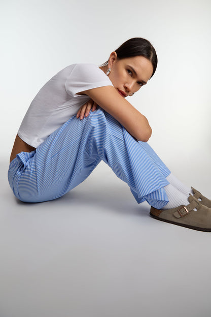 STRIPED COTTON POPLIN PAJAMA STYLE PANT