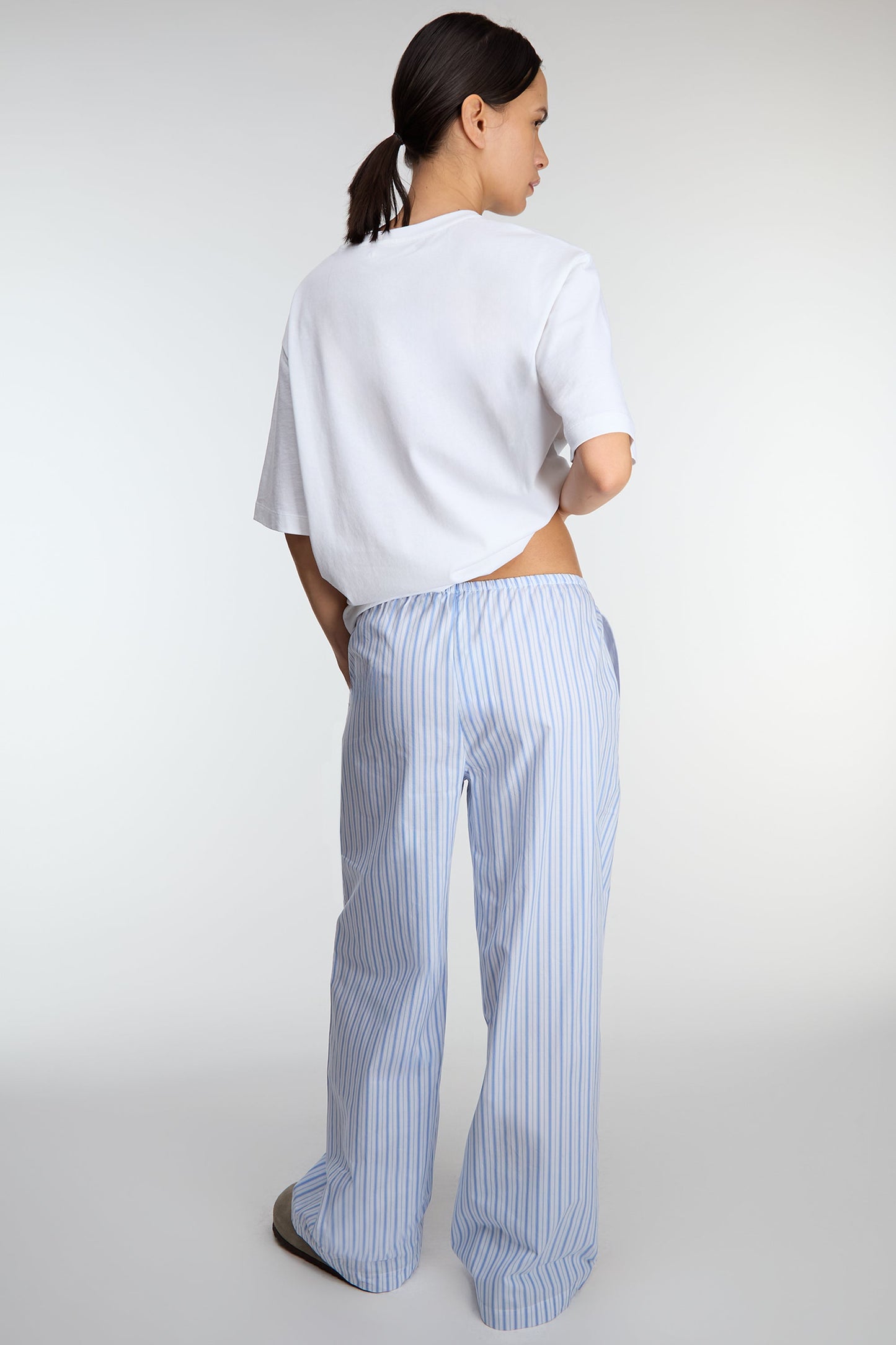 STRIPED COTTON POPLIN PAJAMA STYLE PANT