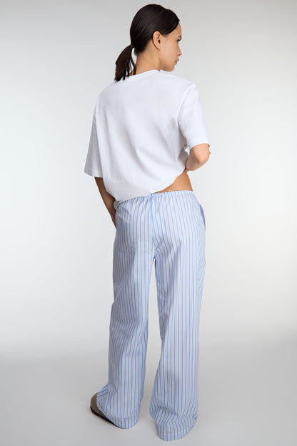 STRIPED COTTON POPLIN PAJAMA STYLE PANT