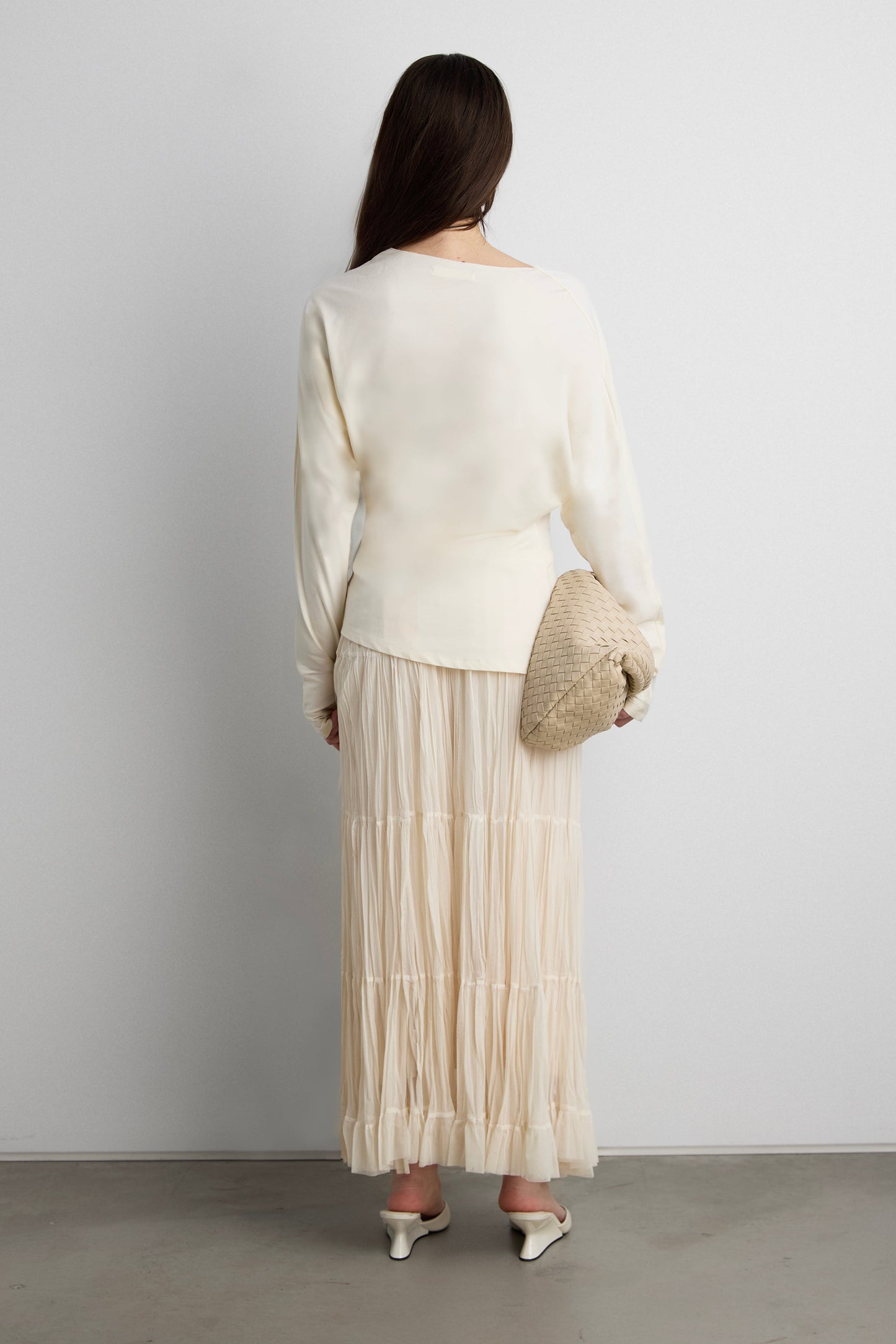 TIERED PLEATED MESH MAXI SKIRT
