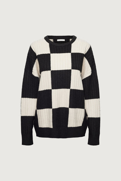 RIB-KNIT CHECKERED SWEATER