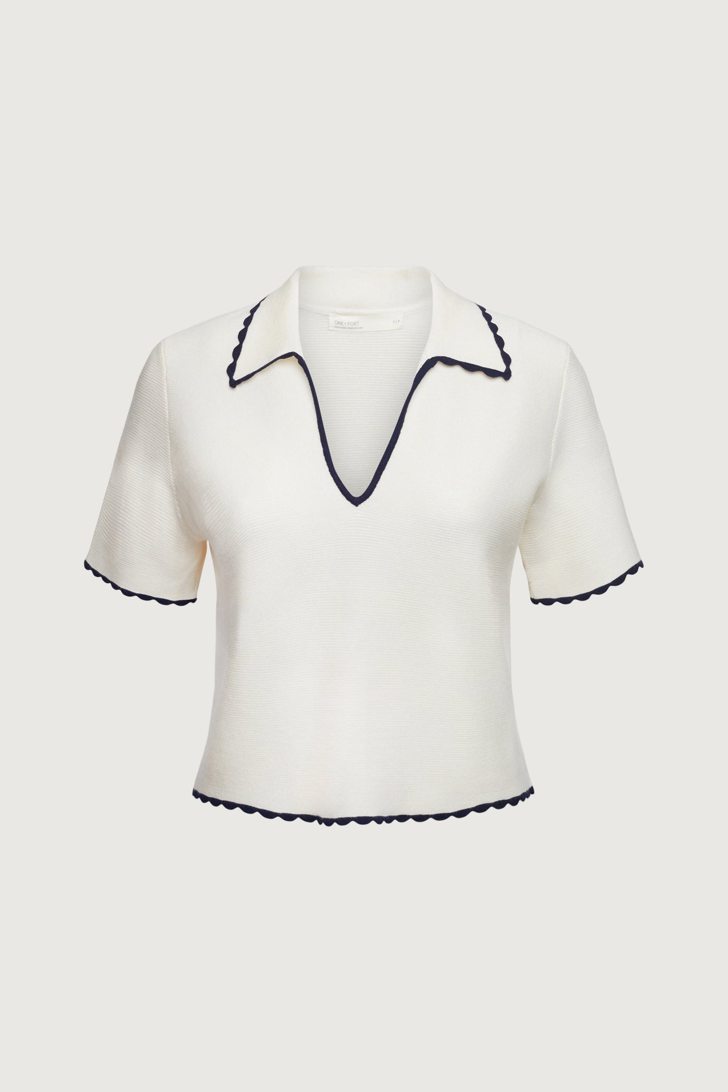 CROPPED COLLARED V-NECK SHORT SLEEVE SWEATER