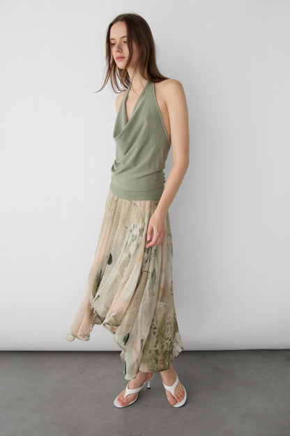 KNIT COWL NECK HALTER TOP