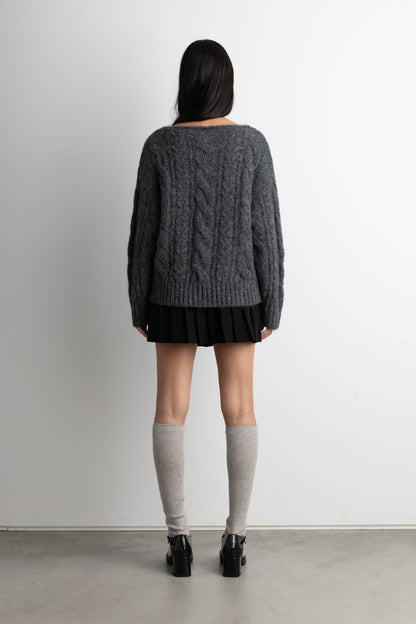 ALPACA AND WOOL-BLEND CABLE KNIT SWEATER