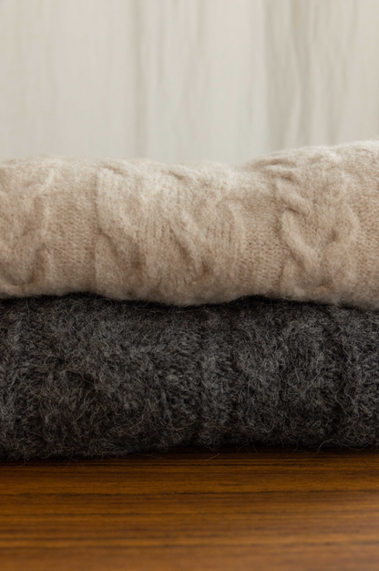 ALPACA AND WOOL-BLEND CABLE KNIT SWEATER