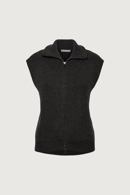 RIBBED KNIT MOCK NECK ZIP-UP SWEATER VEST
