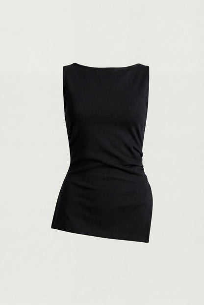 FITTED SLEEVELESS TOP WITH ASYMMETRICAL HEM