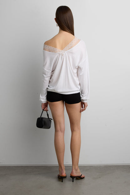 LACE TRIM V-NECK SLOUCHY TOP