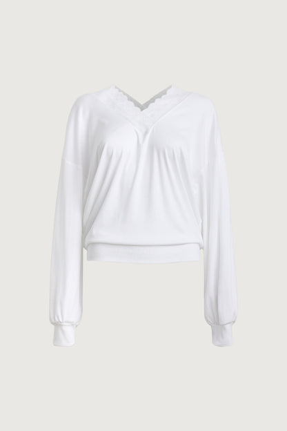 LACE TRIM V-NECK SLOUCHY TOP