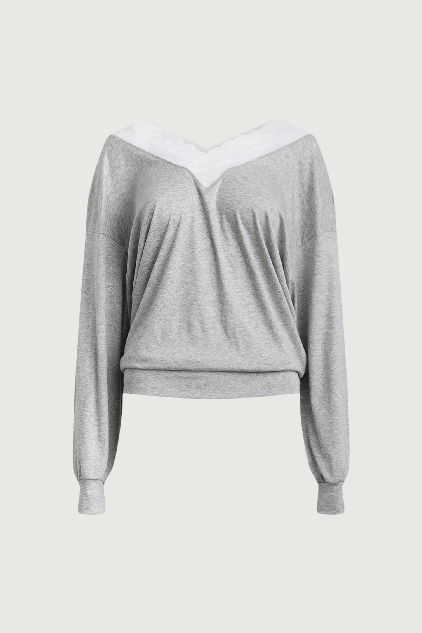 LACE TRIM V-NECK SLOUCHY TOP