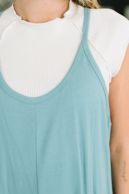 Hazel Blues® |  Totally Me Spaghetti Strap Jumpsuit Dusty Teal