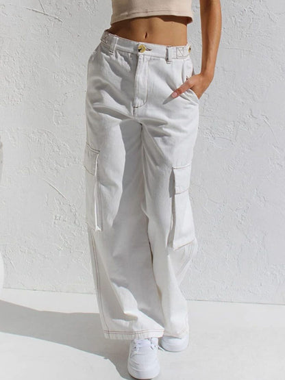 Hazel Blues® |  High-Waisted Wide Leg Cargo Jeans