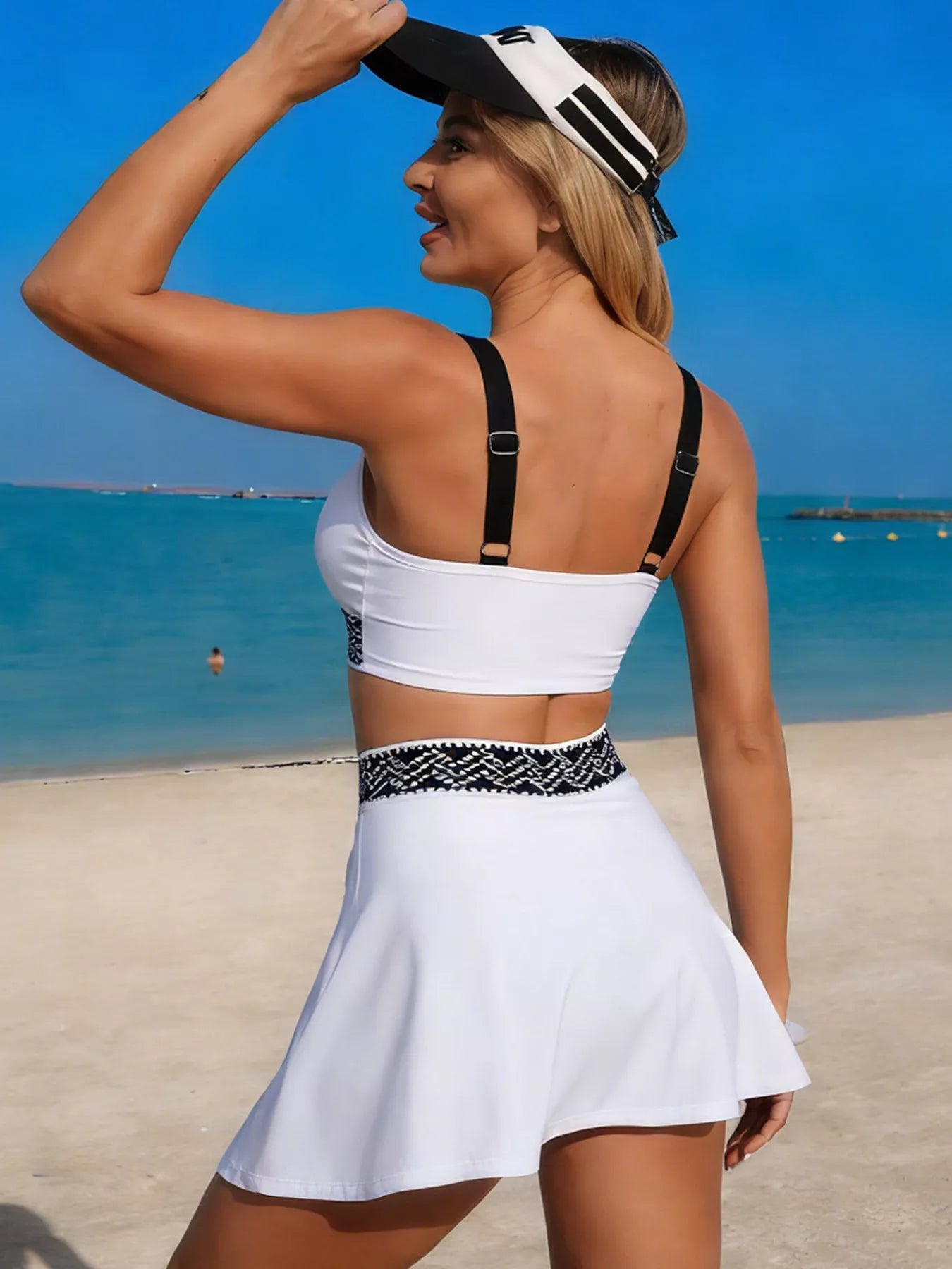 Hazel Blues® |  Contrast Trim Tank and Skort Swim Set