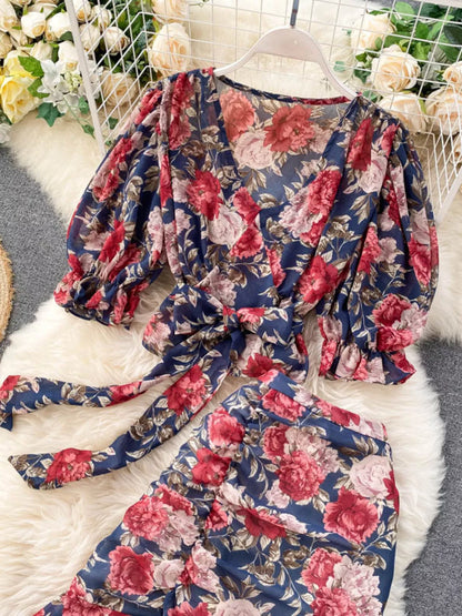 Hazel Blues® |  Floral Print Crop Top and Skirt Set