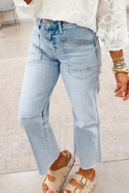 Hazel Blues® |  Light Wash Utility Pocket Straight Leg Jeans