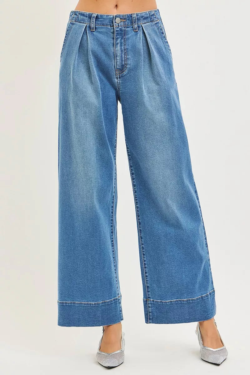 Hazel Blues® |  RISEN Slouchy Wide Leg Jeans With Pleats