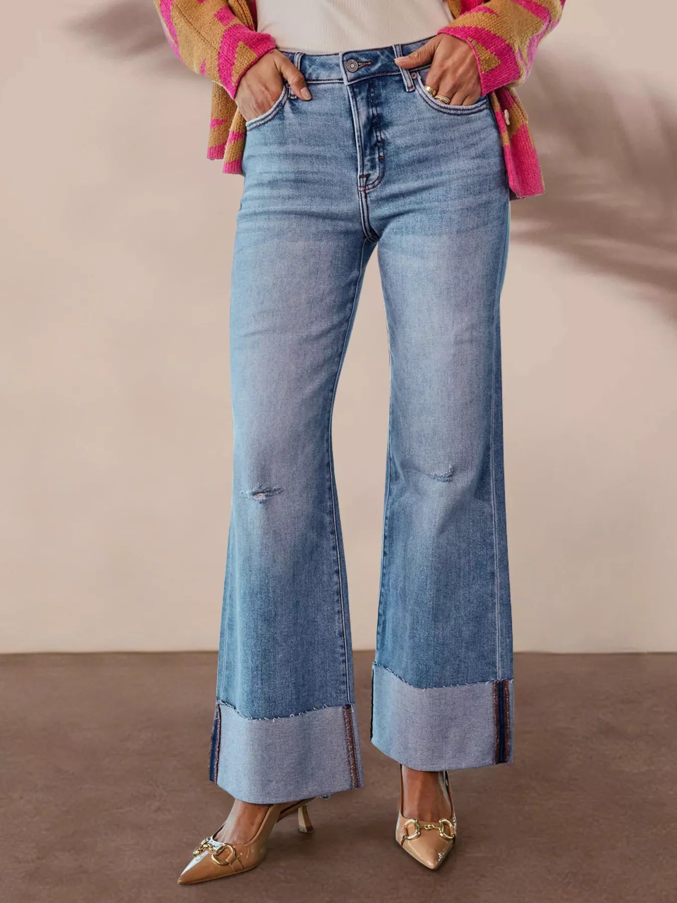 Hazel Blues® |  Distressed High-Waisted Flare Jeans