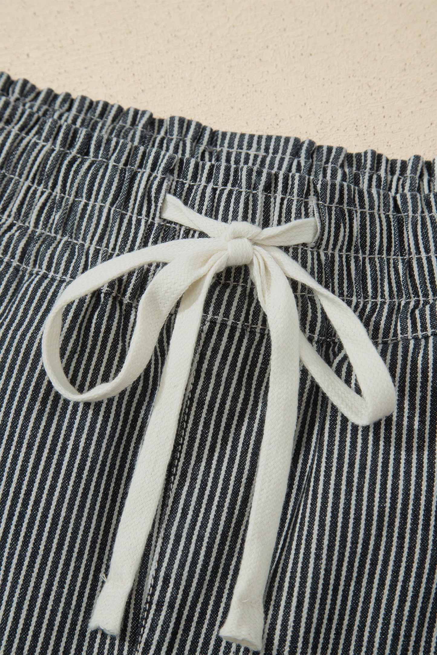 Hazel Blues® |  Black Stripe Raw Edge Drawstring Elastic Waist Casual Denim Shorts