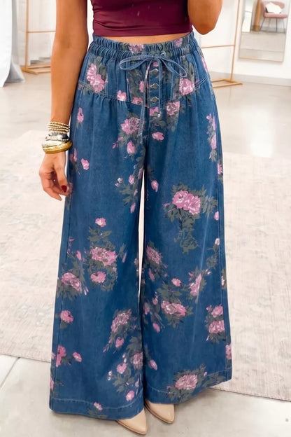 Hazel Blues® |  Floral Wide Leg Jeans