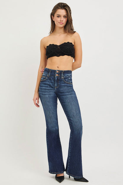 Hazel Blues® |  RISEN High Rise Flare Jeans With Seam Detail Waistband