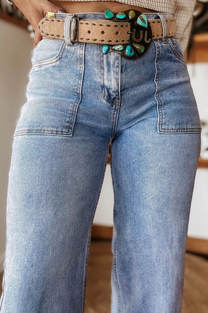 Hazel Blues® |  Beau Blue Turn-up Cuffs Womens Loose Jeans