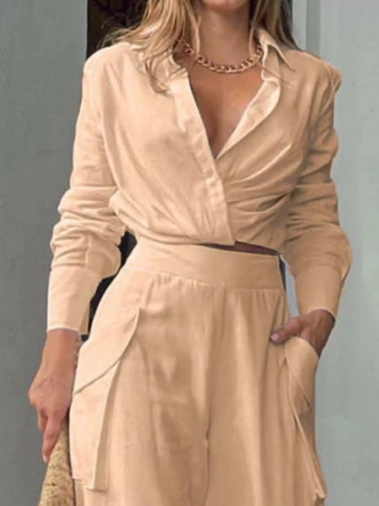 Hazel Blues® |  Long Sleeve Shirt and Wide Leg Pants Set