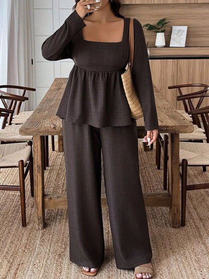 Hazel Blues® | Square Neck Long Sleeve Top and Pants Two-Piece Set