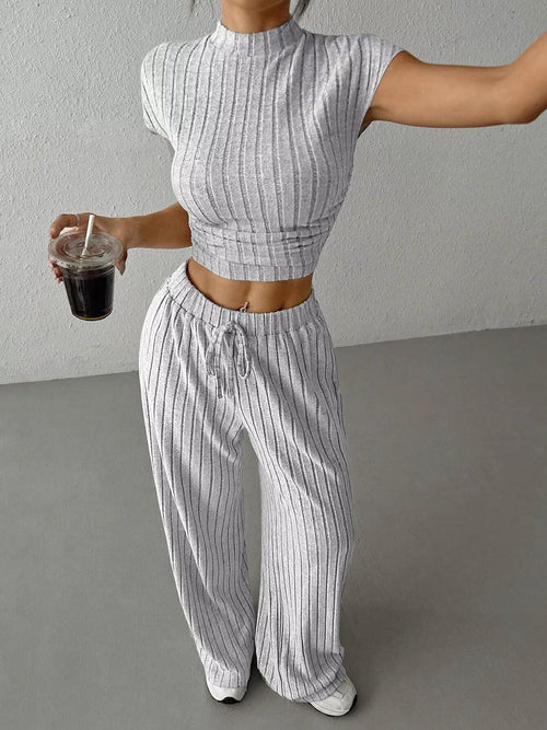 Hazel Blues® |  Ribbed Knit Top and Wide Leg Pants Set