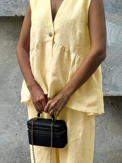 Hazel Blues® |  One Button Sleeveless Top and Pants Set