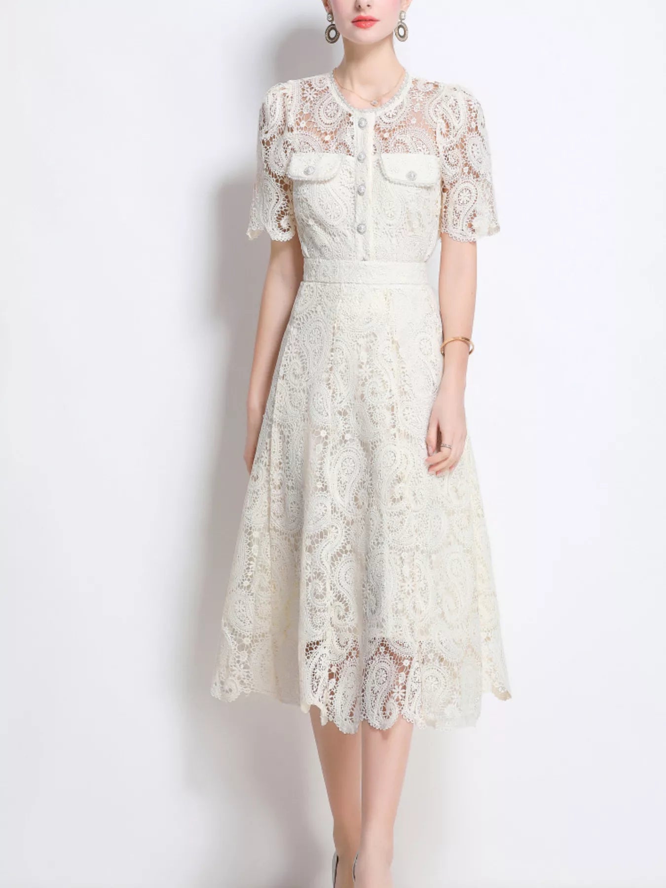 Hazel Blues® |  Lace Button Up Top and Skirt Set