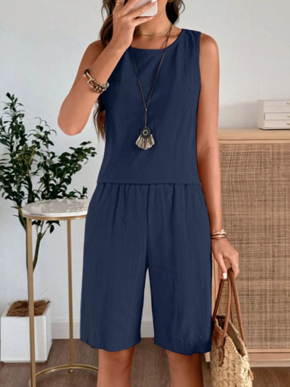 Hazel Blues® |  Round Neck Tank and Shorts Set