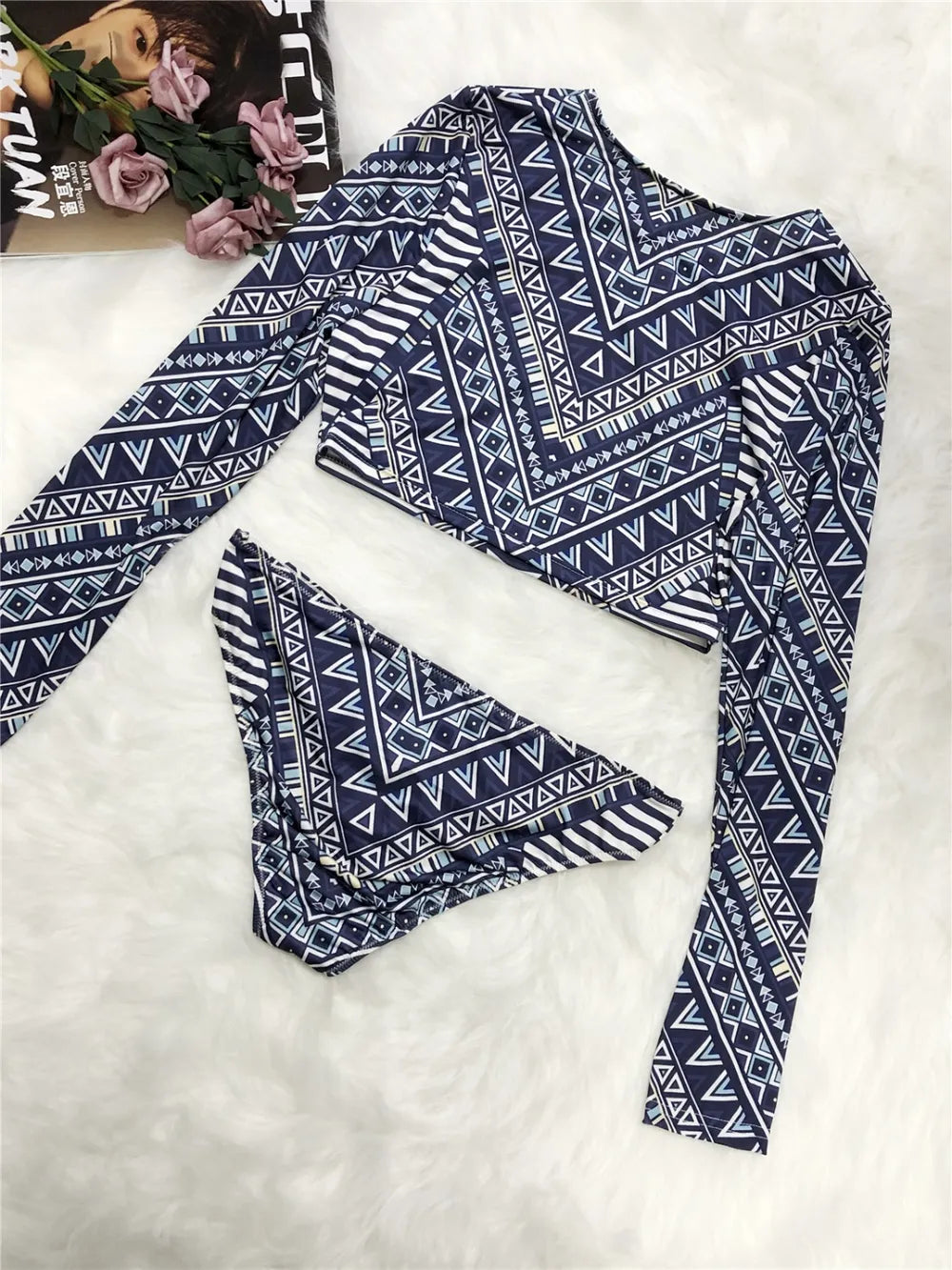 Hazel Blues® |  Printed Long Sleeve Top and Brief Swim Set